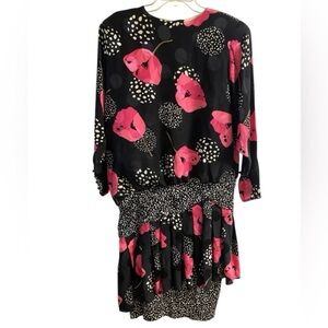 Saint Romei Elegant Floral Long Sleeve Dress silk vintage Large